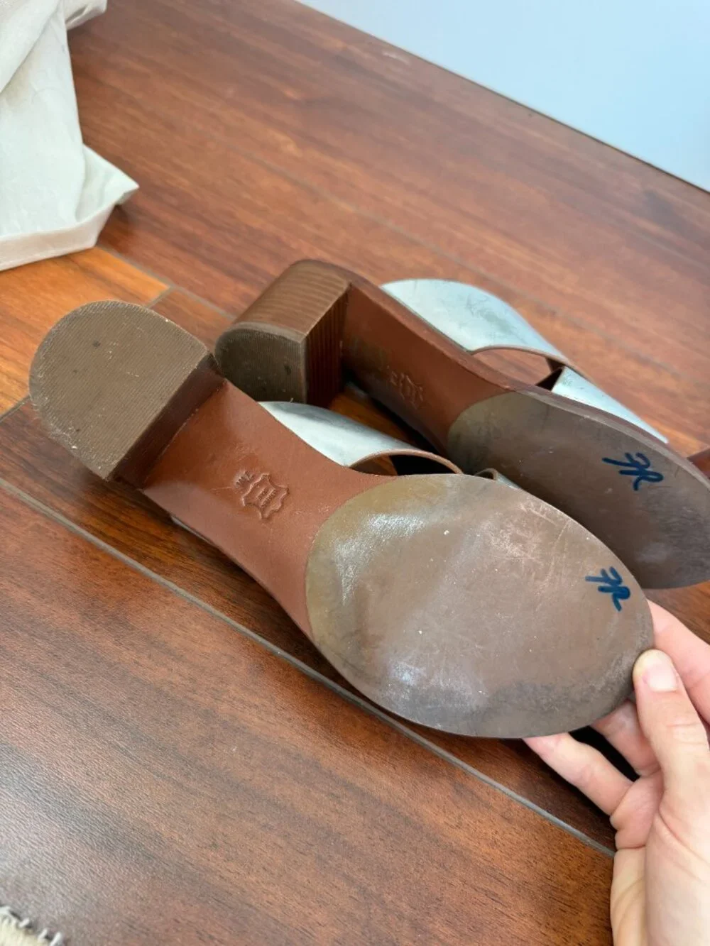 Tory Burch Montrose Stacked Block Heel in Silver size 7